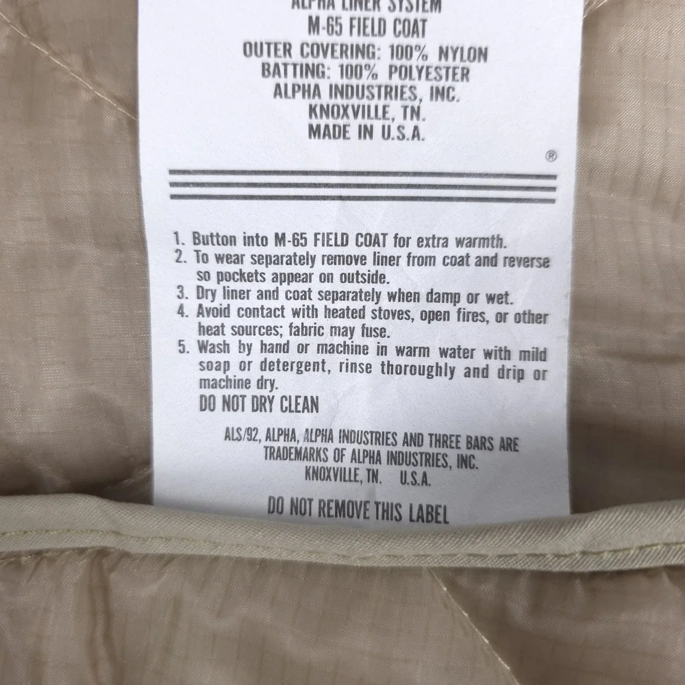 Alpha Industries M65 Field Coat Mens Medium Beige Cold Weather with ALS/92 Liner